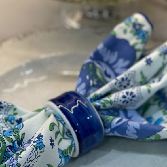 4 Glazed Ceramic Cobalt Blue Napkin Rings - Picture 5 of 10